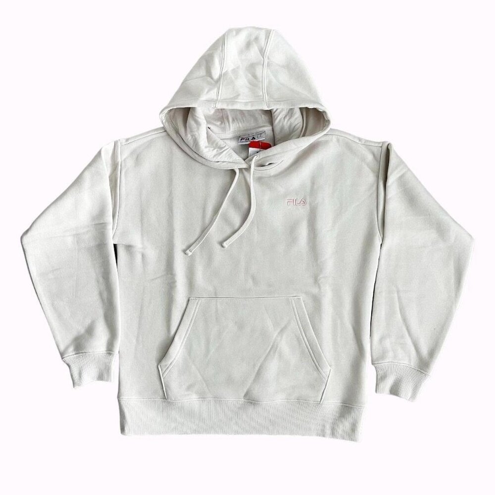 FILA Ladies Embroidered Fleece Cream Pink Hoodie